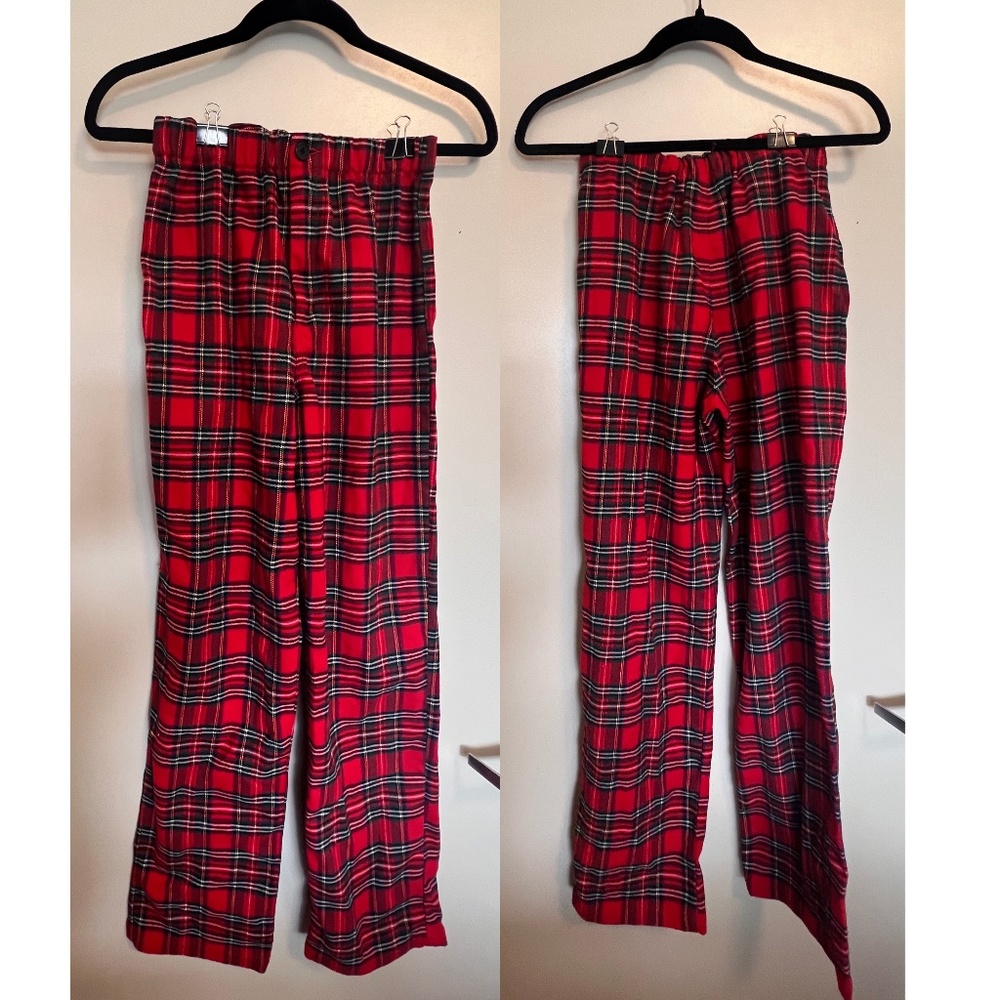john glat red plaid kim flannel pants one size elastic waist